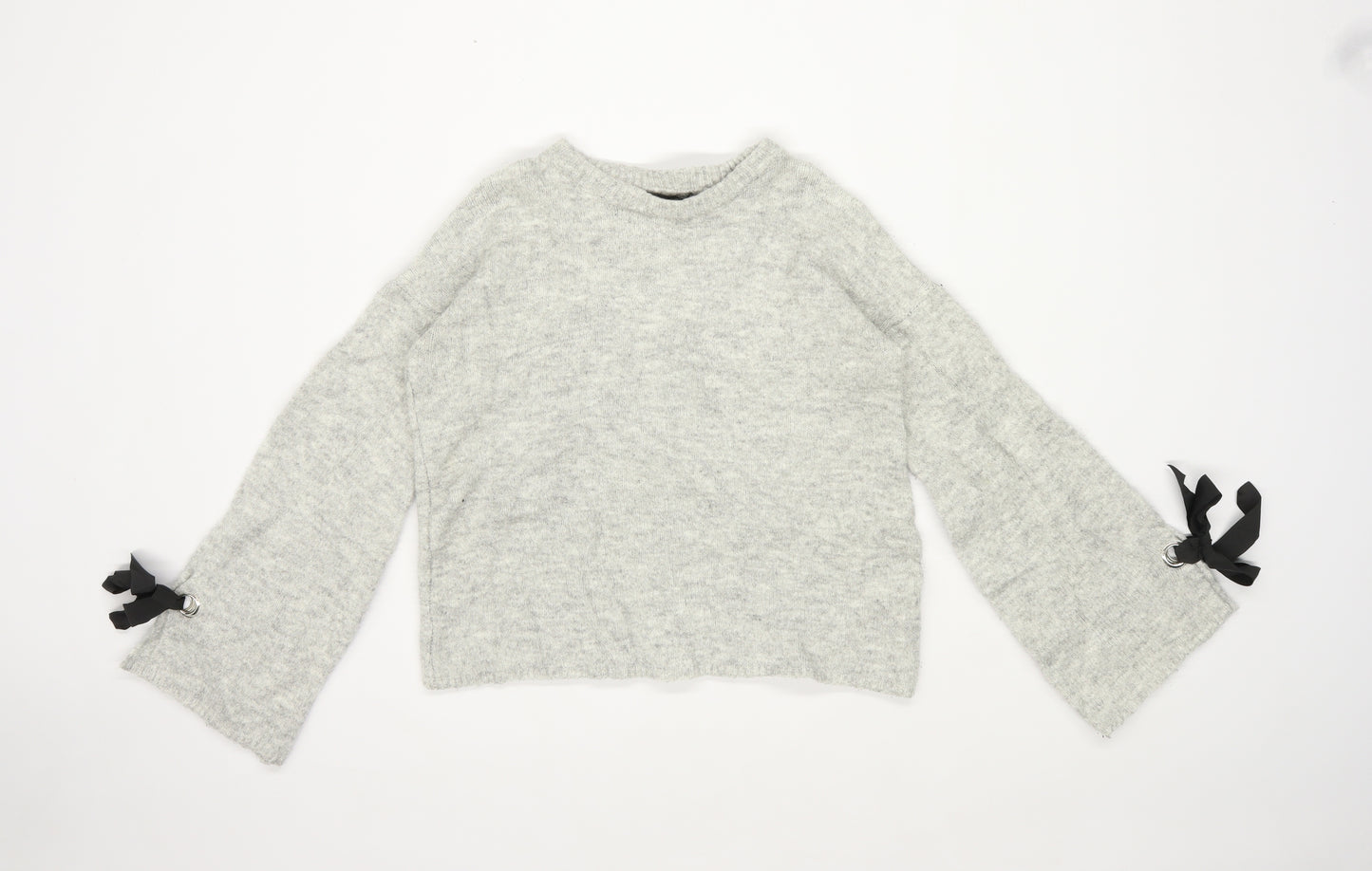 Primark Womens Size 6-8 Grey Bow Sleeve Jumper (Regular)
