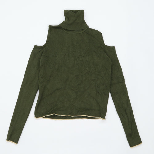 Zara Womens Size S Green Cold Shoulder Jumper (Regular)