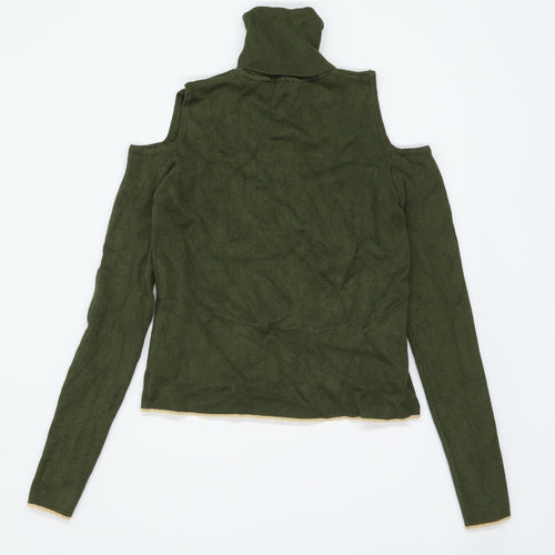 Zara Womens Size S Green Cold Shoulder Jumper (Regular)