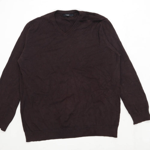 Thomas Nash Mens Size L Cotton Brown V-Neck Jumper