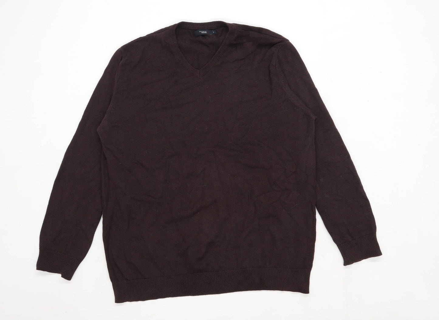Thomas Nash Mens Size L Cotton Brown V-Neck Jumper