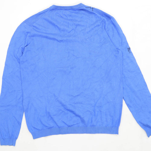 Ashworth Mens Size L Cotton Geometric Blue V-Neck Jumper