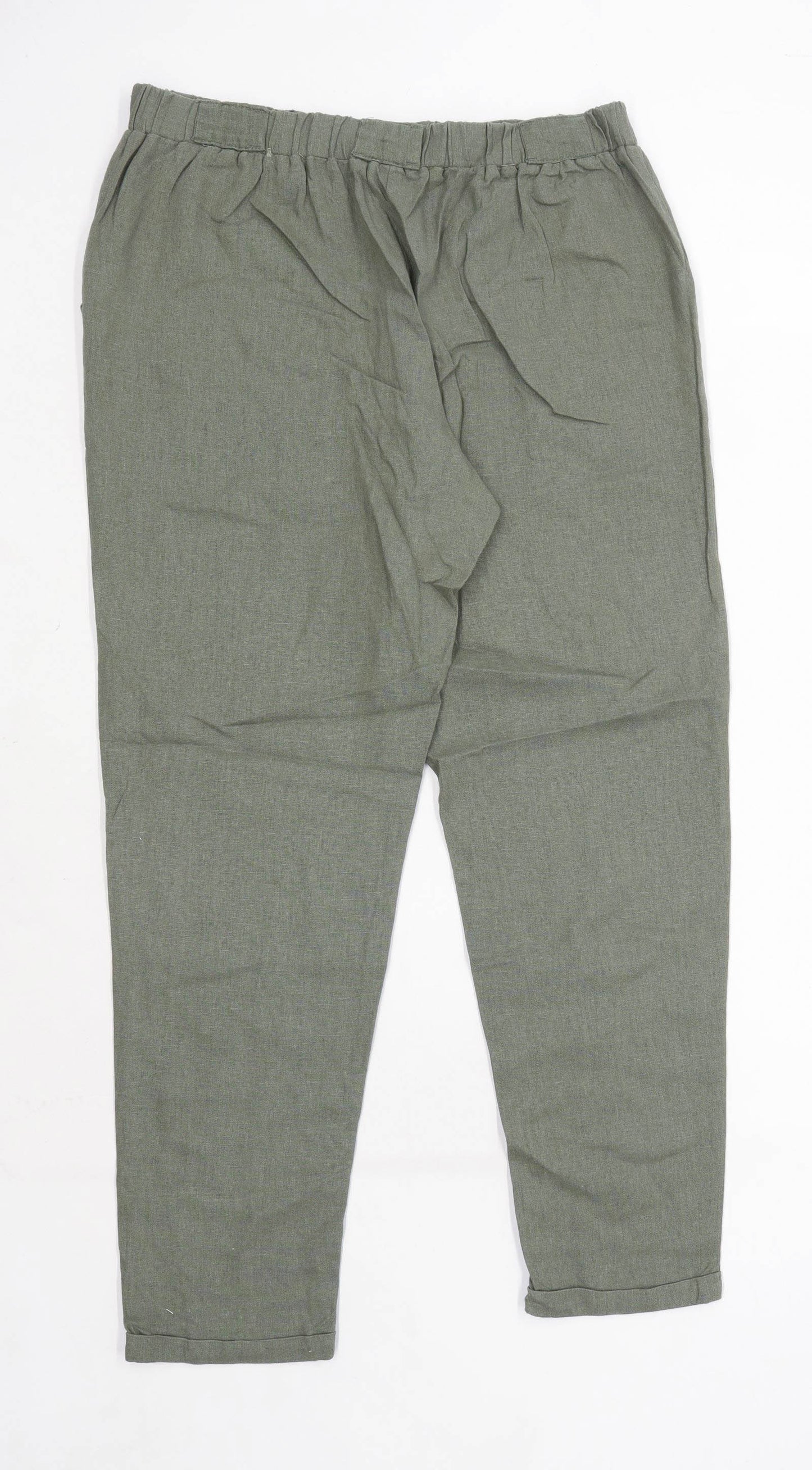 Womens Primark Green Linen Blend Trousers Size 14/L28