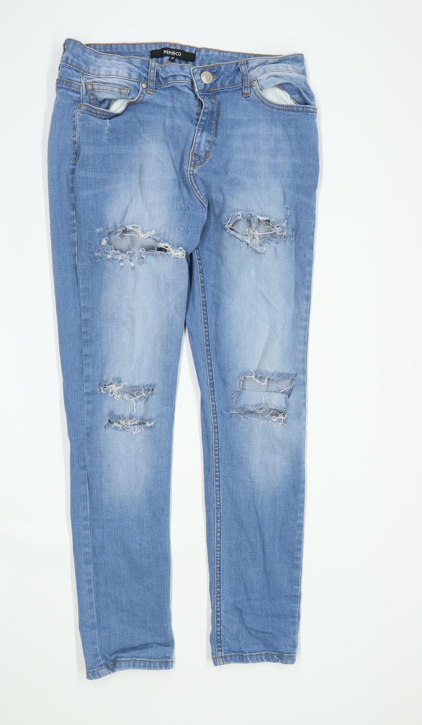 Womens Pep & Co Blue Ripped Denim Jeans Size 14/L28