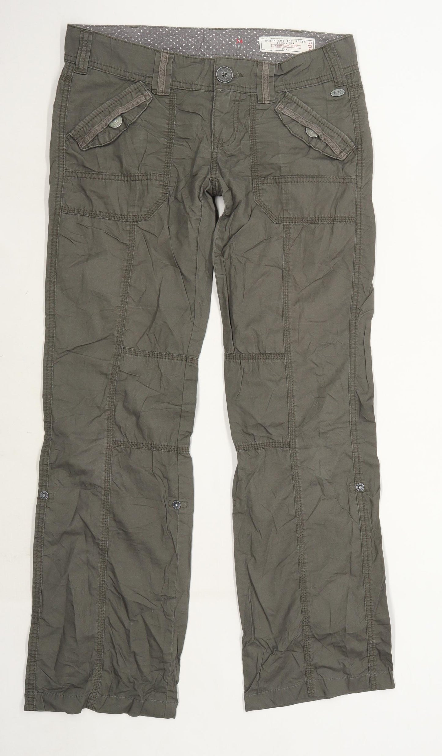 Womens EDC Grey Cotton Blend Cargo Trousers Size W32/L29