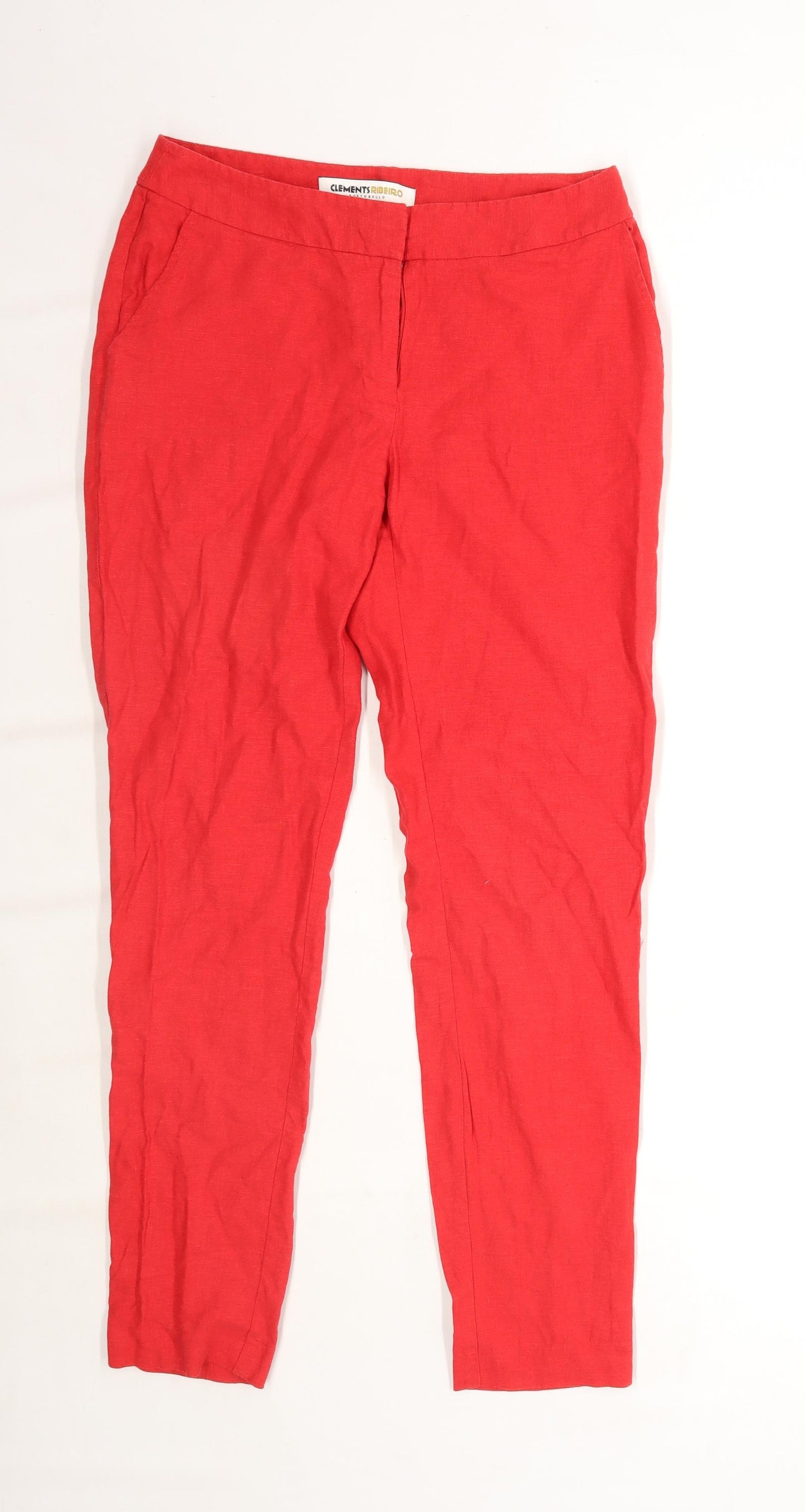 Womens Clements Ribeiro Red Linen Trousers Size XS/L28