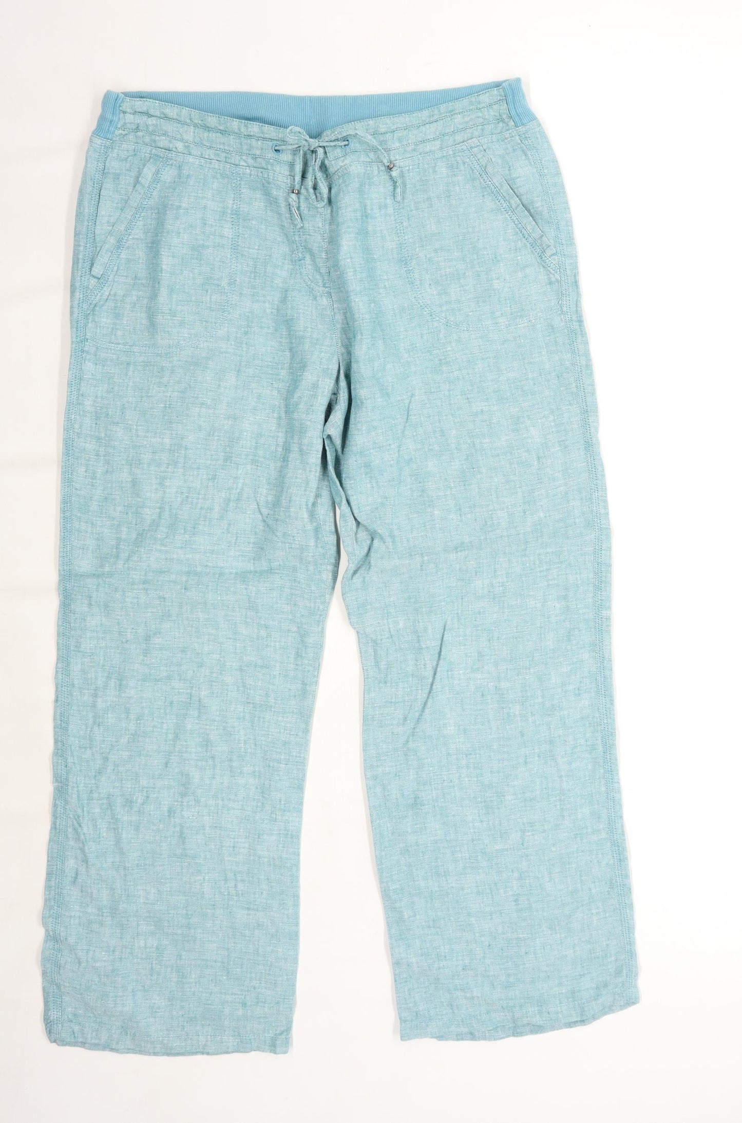Womens Marks & Spencer Turquoise Linen Trousers Size 14/L28