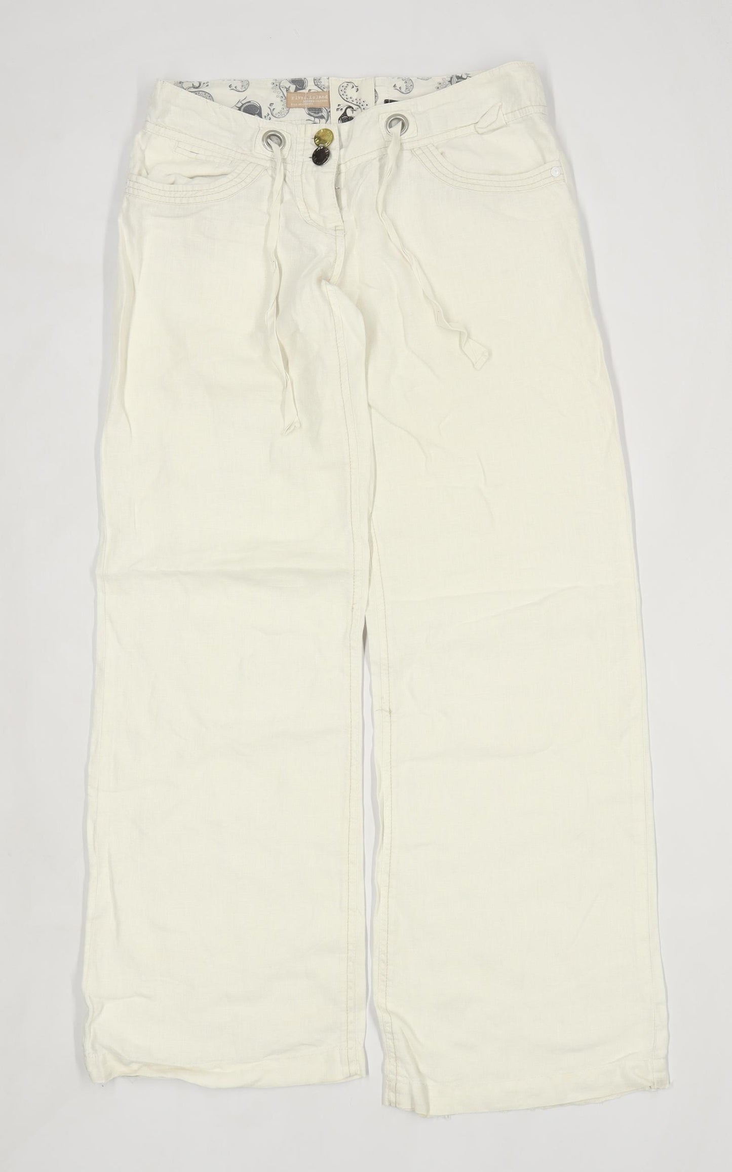 Womens River Island White Linen Trousers Size 8/L31