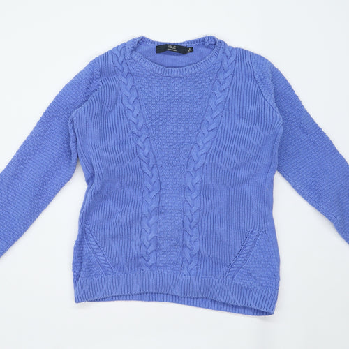Isle Essentials Womens Size S Textured Cotton Blue Jumper (Regular)