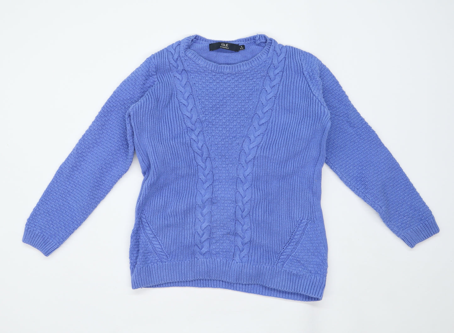 Isle Essentials Womens Size S Textured Cotton Blue Jumper (Regular)