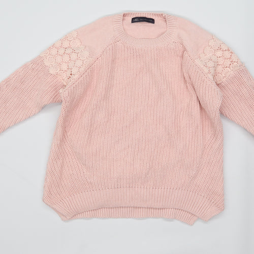 Marks & Spencer Womens Size 10 Textured Cotton Pink Jumper (Regular)