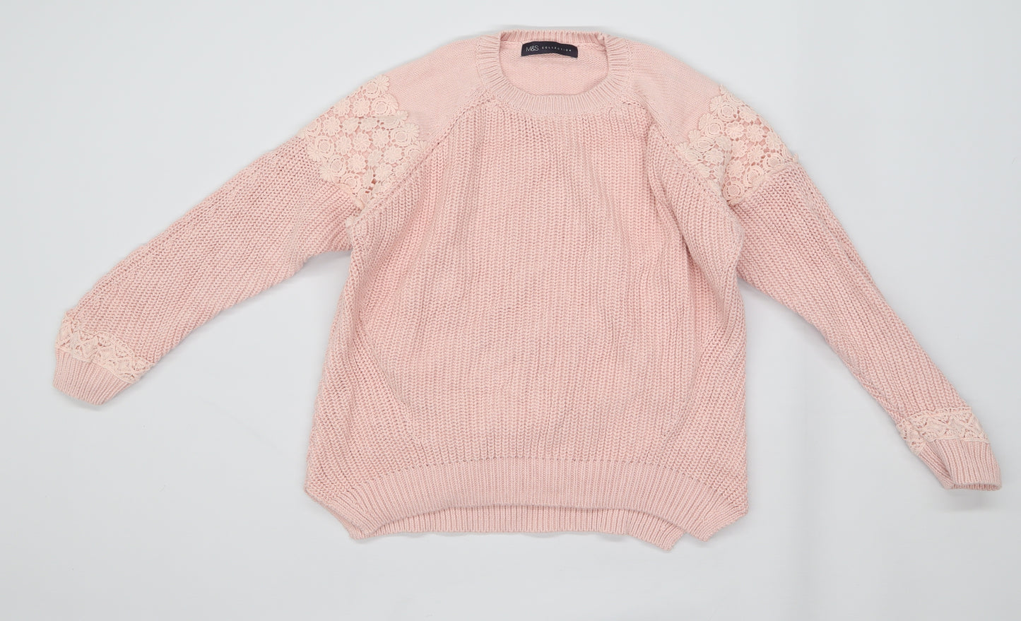 Marks & Spencer Womens Size 10 Textured Cotton Pink Jumper (Regular)