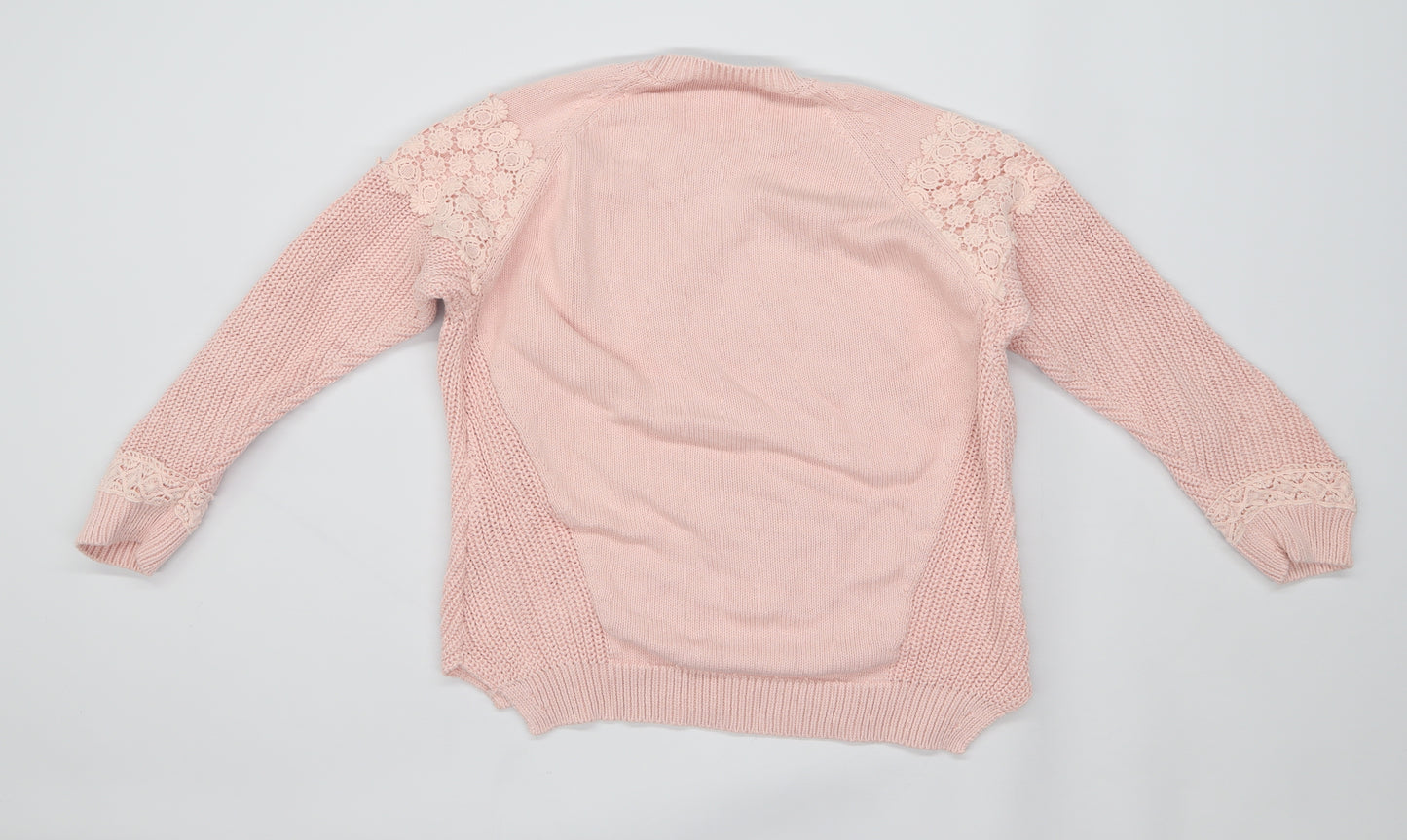 Marks & Spencer Womens Size 10 Textured Cotton Pink Jumper (Regular)