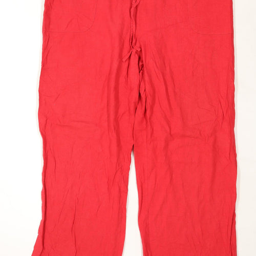 Womens Dunnes Red Linen Blend Trousers Size 20/L29