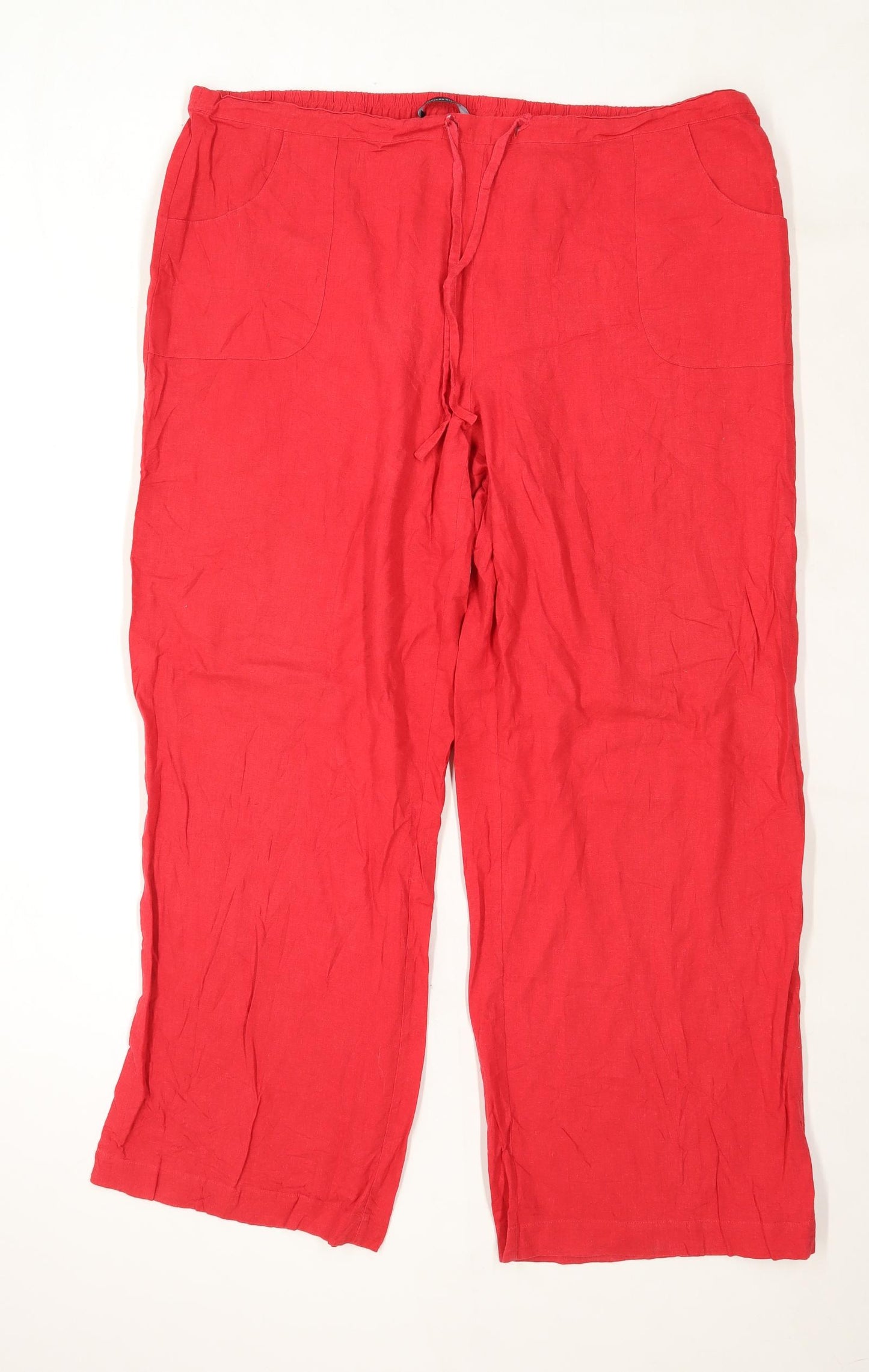 Womens Dunnes Red Linen Blend Trousers Size 20/L29