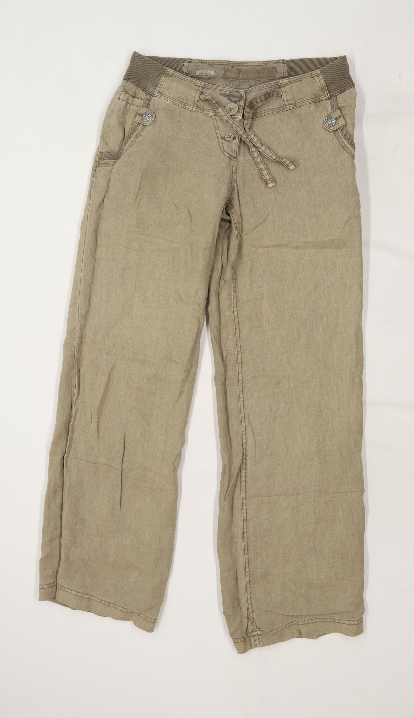 Womens River Island Green Linen Trousers Size 10/L31