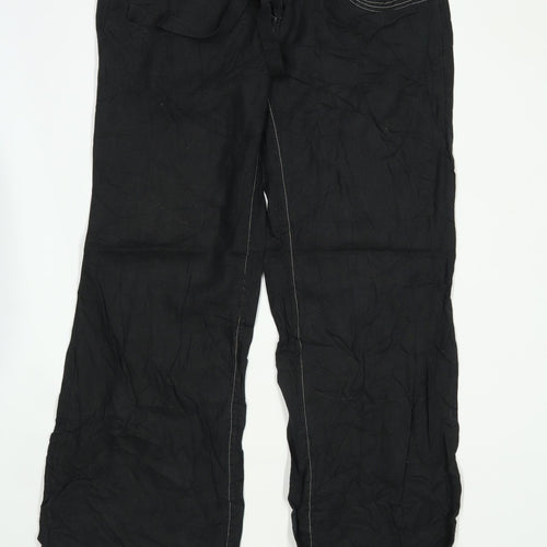 Womens River Island Black Linen Trousers Size 12/L30