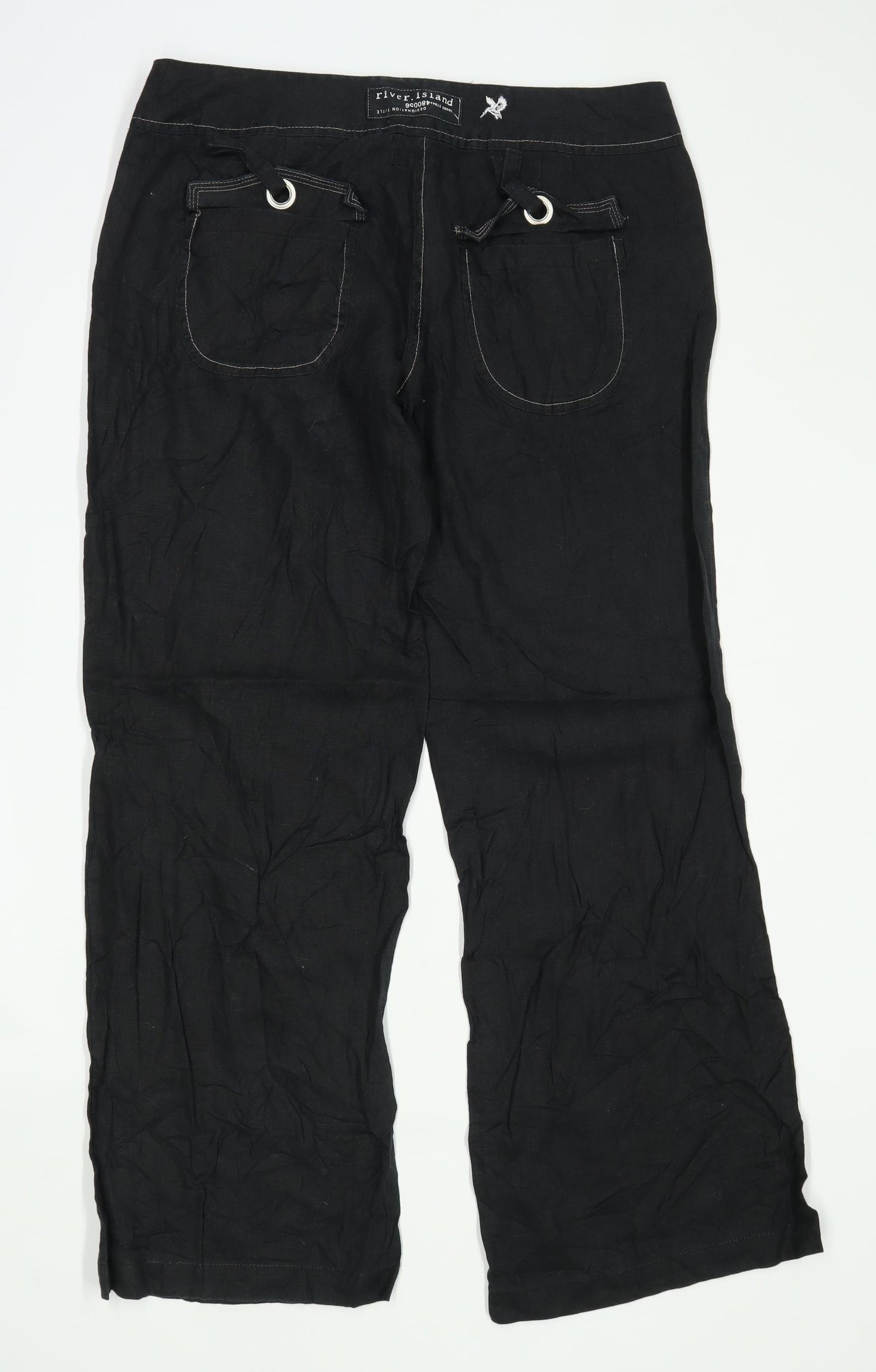 Womens River Island Black Linen Trousers Size 12/L30