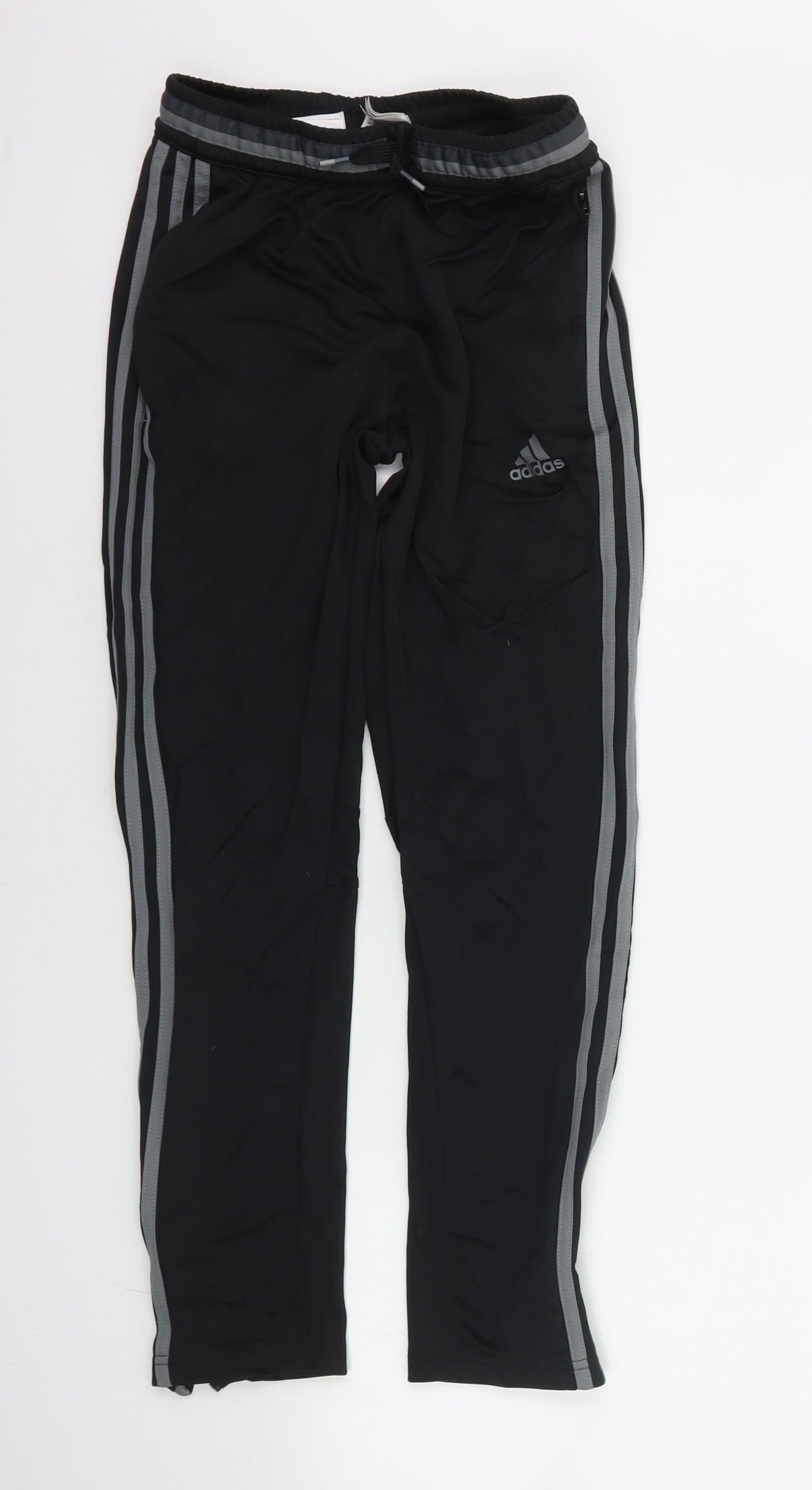 adidas Girls Black  Polyester Jogger Trousers Size 11-12 Years L24 in Regular Drawstring