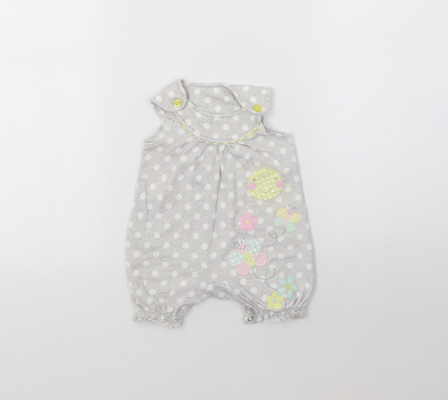 George Girls Grey Polka Dot Cotton Babygrow One-Piece Size 0-3 Months