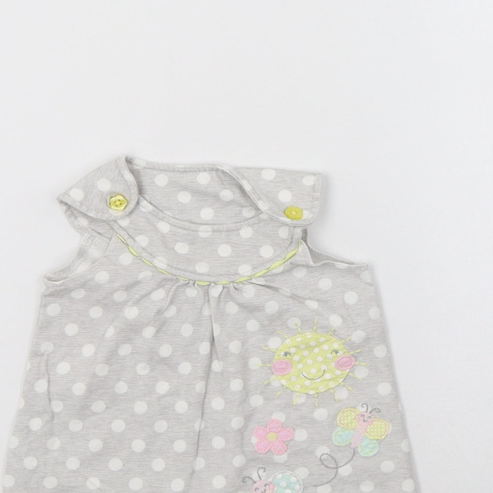 George Girls Grey Polka Dot Cotton Babygrow One-Piece Size 0-3 Months