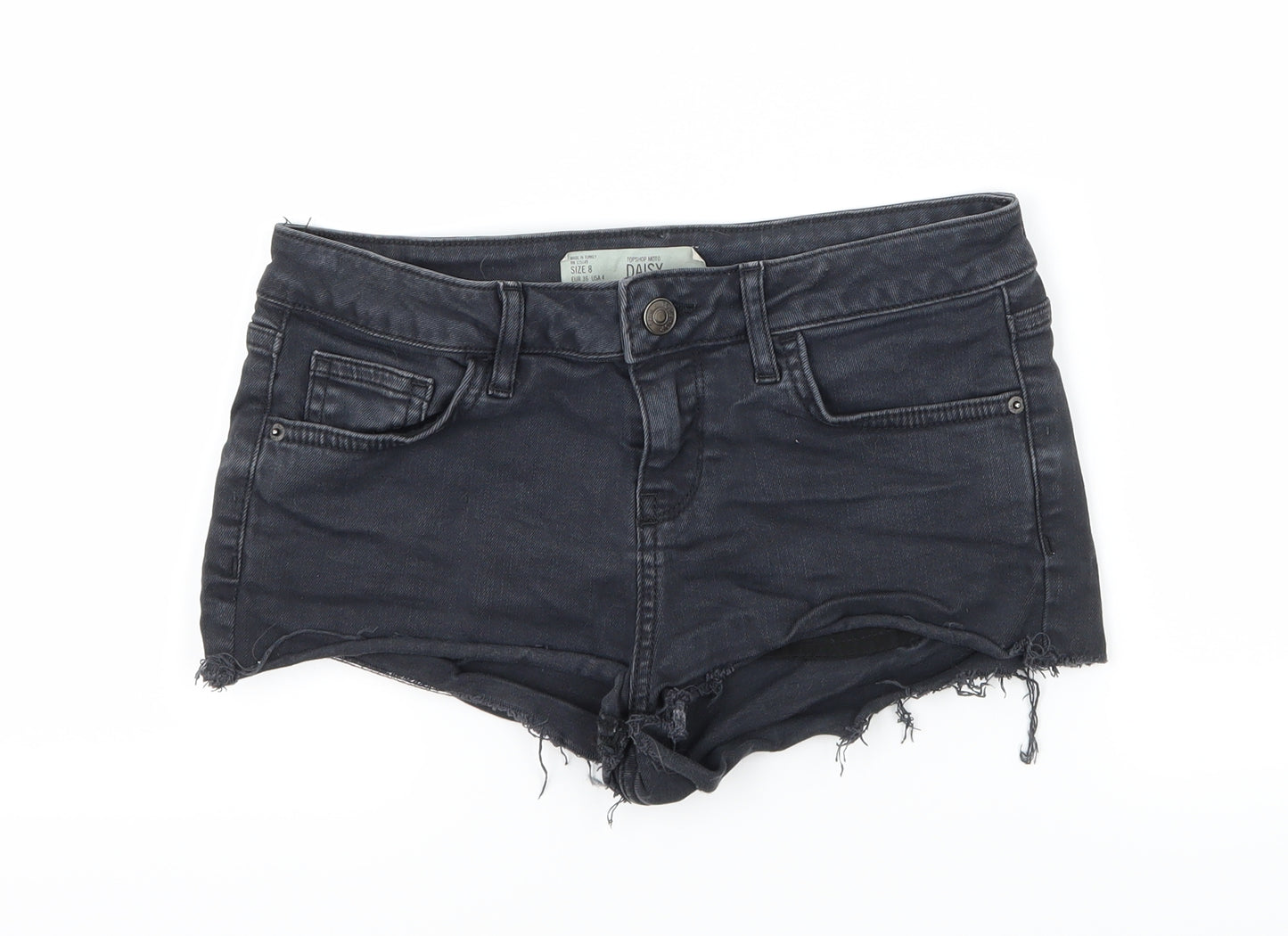Topshop Womens Grey  Denim Hot Pants Shorts Size 8 - Distressed