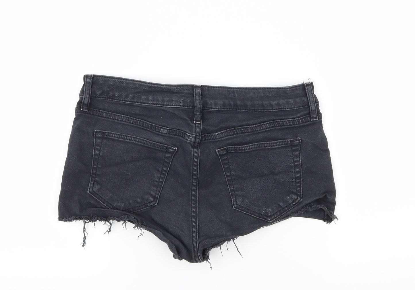 Topshop Womens Grey  Denim Hot Pants Shorts Size 8 - Distressed