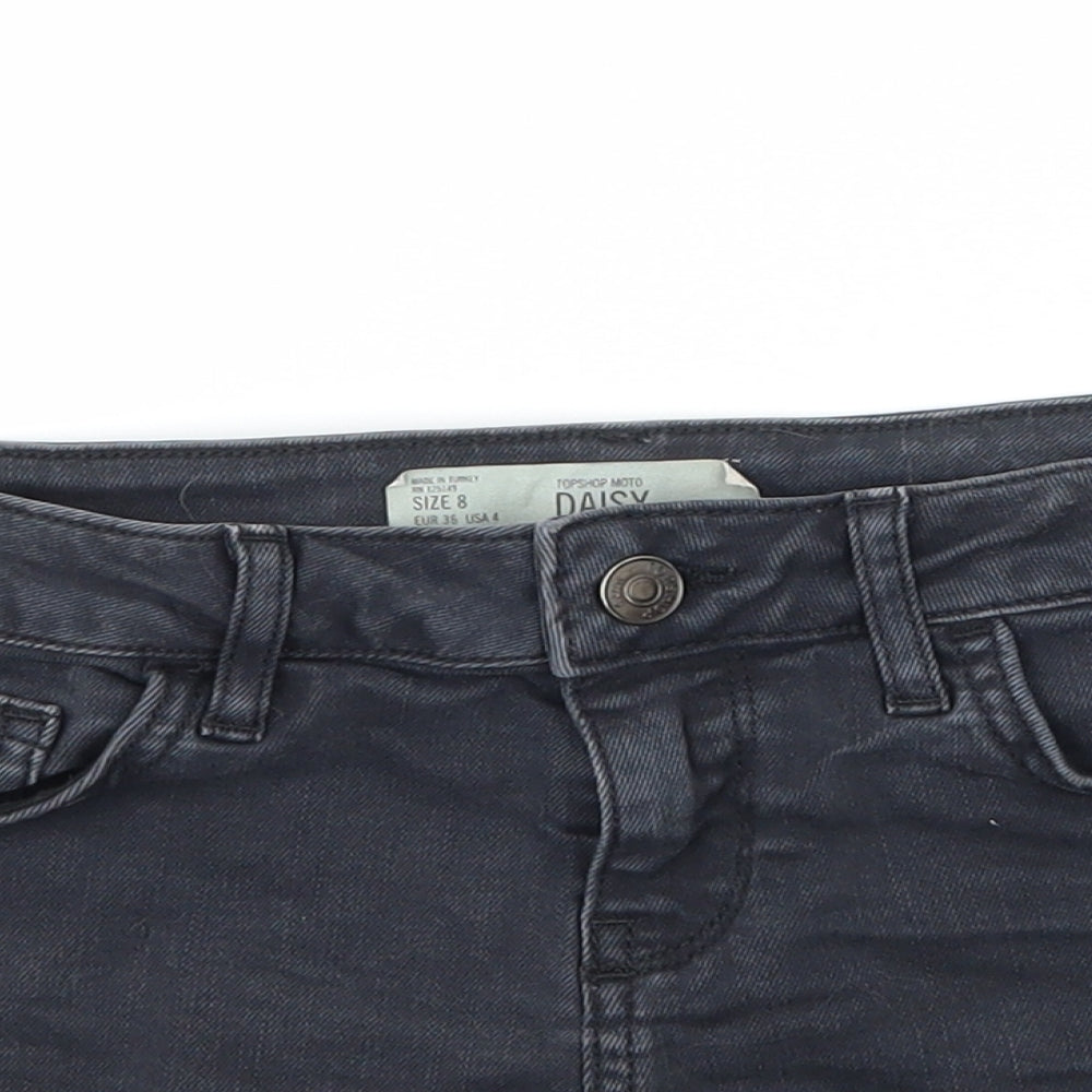 Topshop Womens Grey  Denim Hot Pants Shorts Size 8 - Distressed