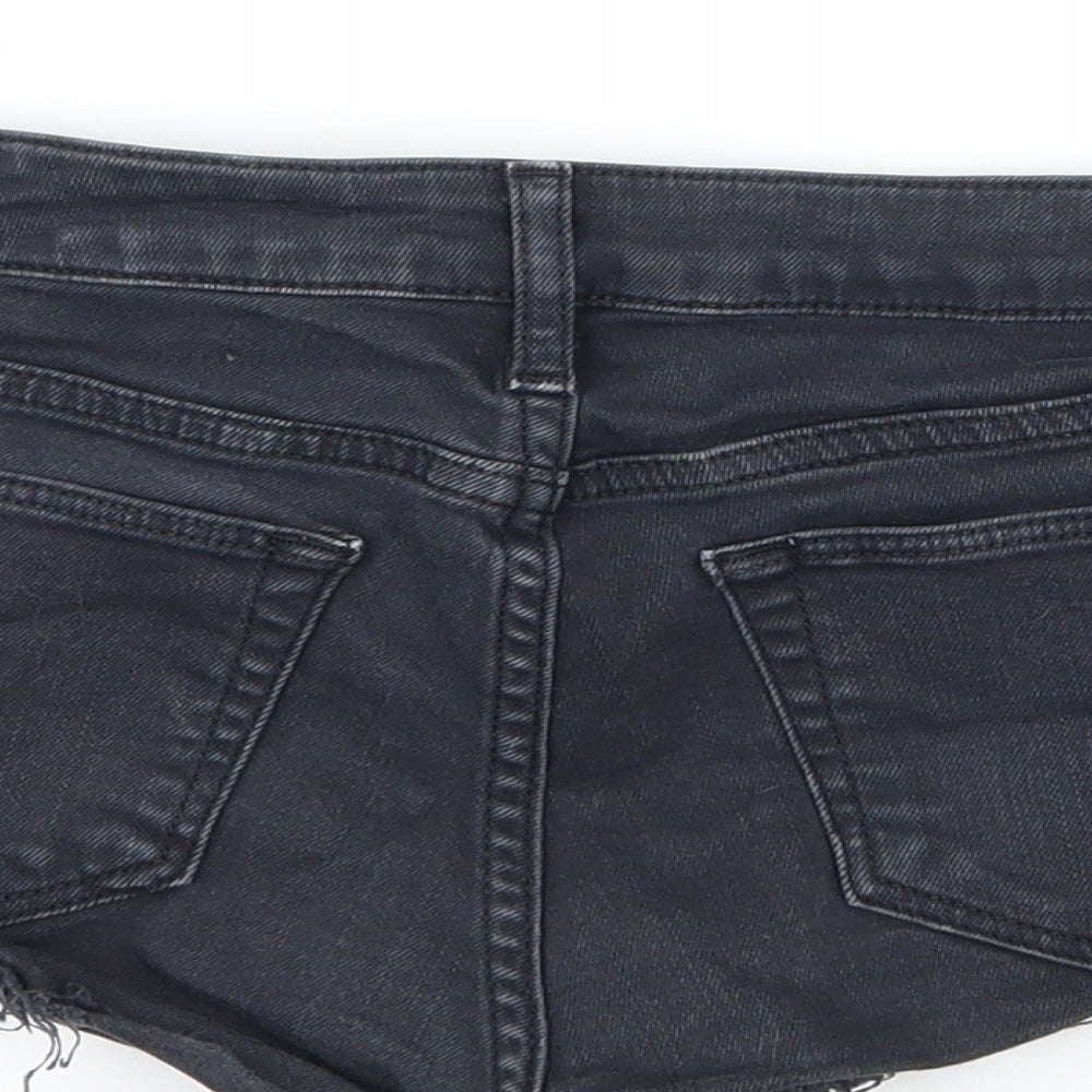 Topshop Womens Grey  Denim Hot Pants Shorts Size 8 - Distressed