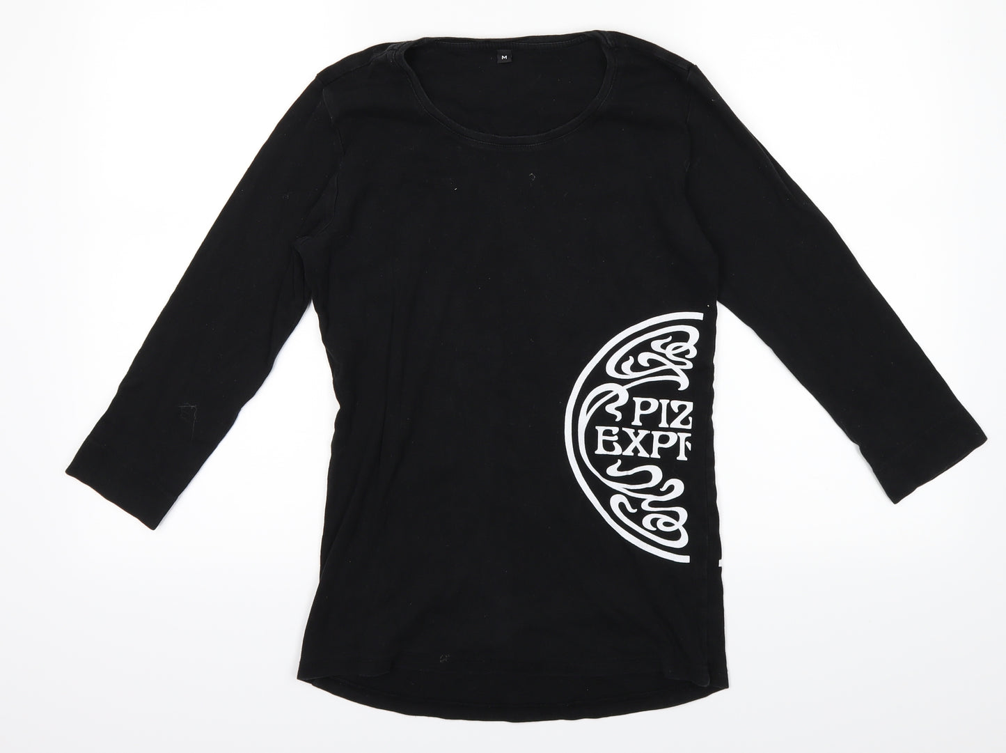 pizza express Womens Black Geometric  Basic T-Shirt Size M