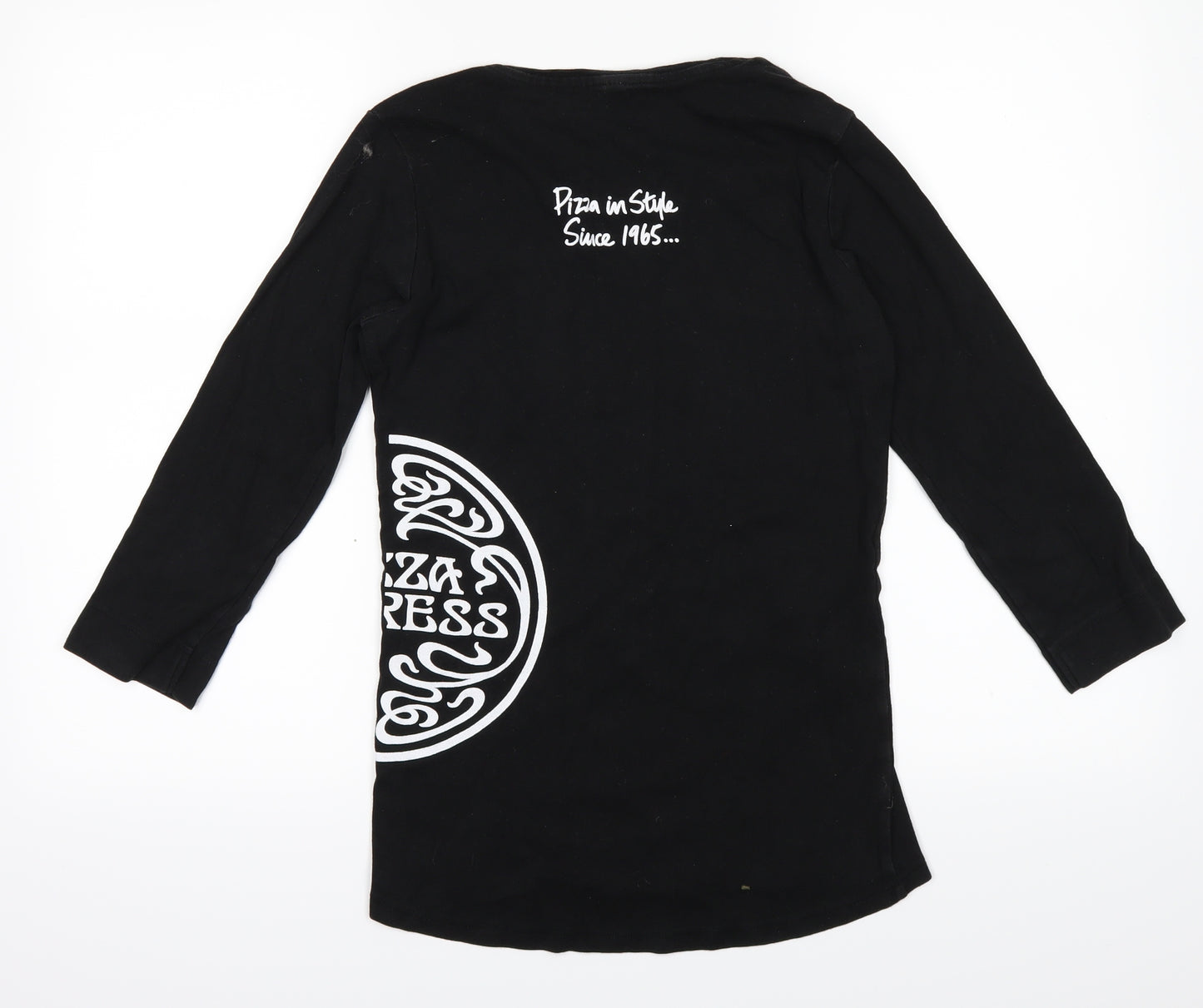 pizza express Womens Black Geometric  Basic T-Shirt Size M