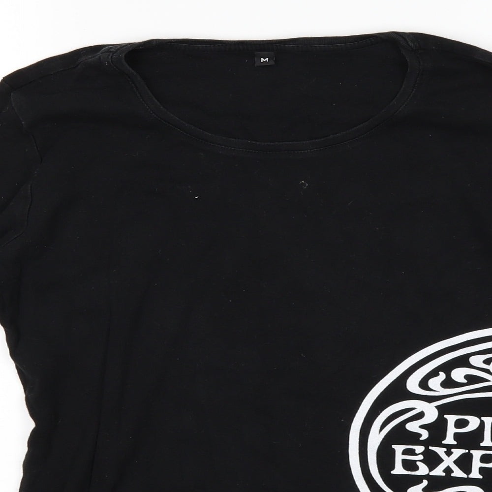 pizza express Womens Black Geometric  Basic T-Shirt Size M