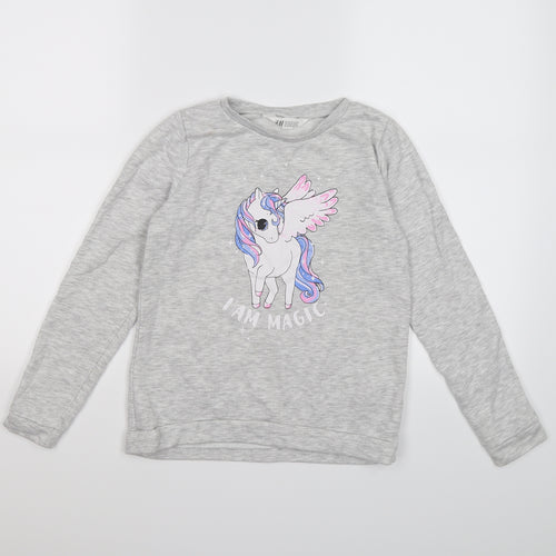 H&M Girls Grey  Jersey Pullover Sweatshirt Size 8-9 Years  - unicorn magic
