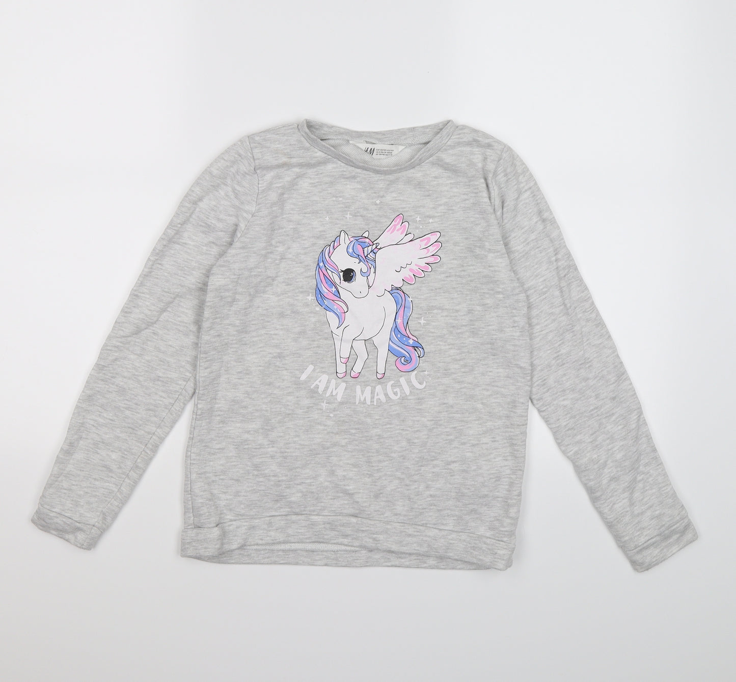 H&M Girls Grey  Jersey Pullover Sweatshirt Size 8-9 Years  - unicorn magic