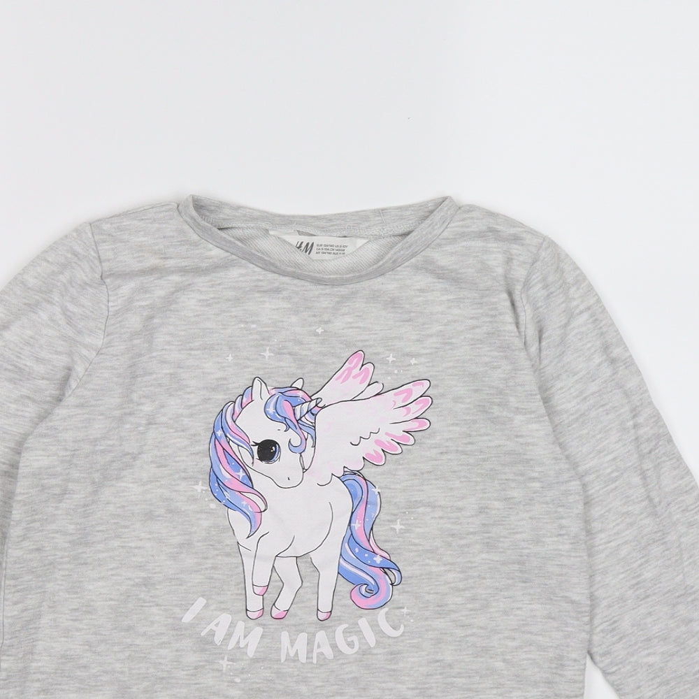 H&M Girls Grey  Jersey Pullover Sweatshirt Size 8-9 Years  - unicorn magic