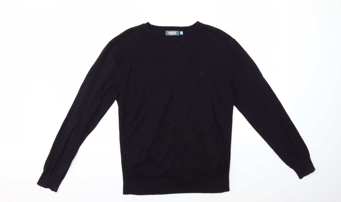 Easy Mens Black  Knit Pullover Jumper Size M