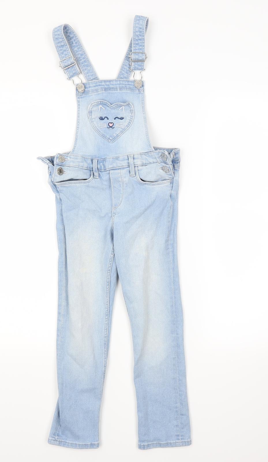 Primark Girls Blue  Denim Dungaree  Size 7-8 Years
