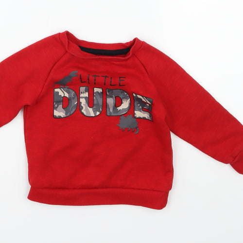 Primark Boys Red   Pullover Jumper Size 12-18 Months  - Slogan