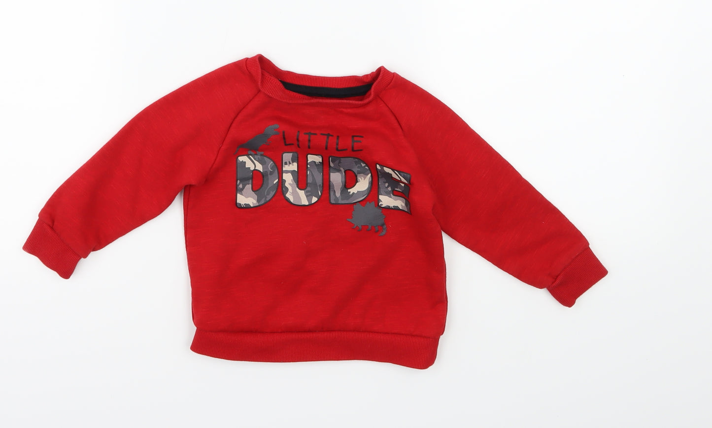 Primark Boys Red   Pullover Jumper Size 12-18 Months  - Slogan
