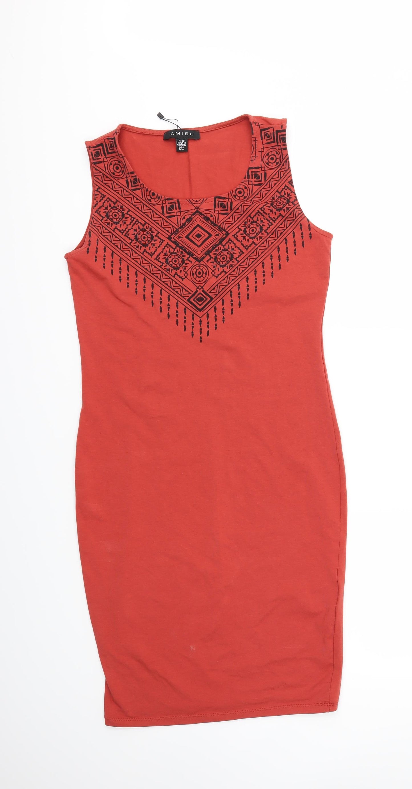 Amisu Womens Red Geometric  Bodycon  Size 12