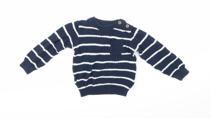 F&F Boys Blue Striped Knit Pullover Jumper Size 6-9 Months