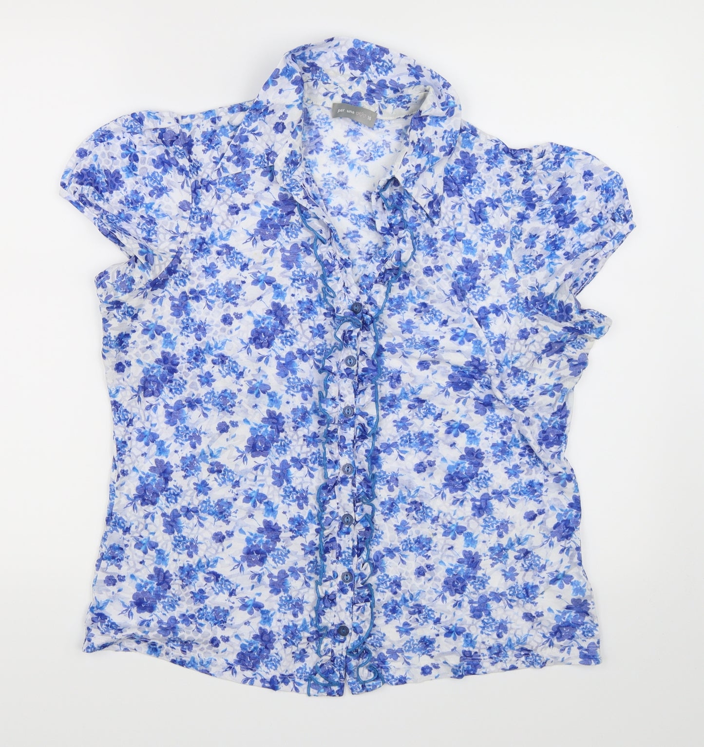Per Una Womens Blue Floral  Basic Blouse Size 18