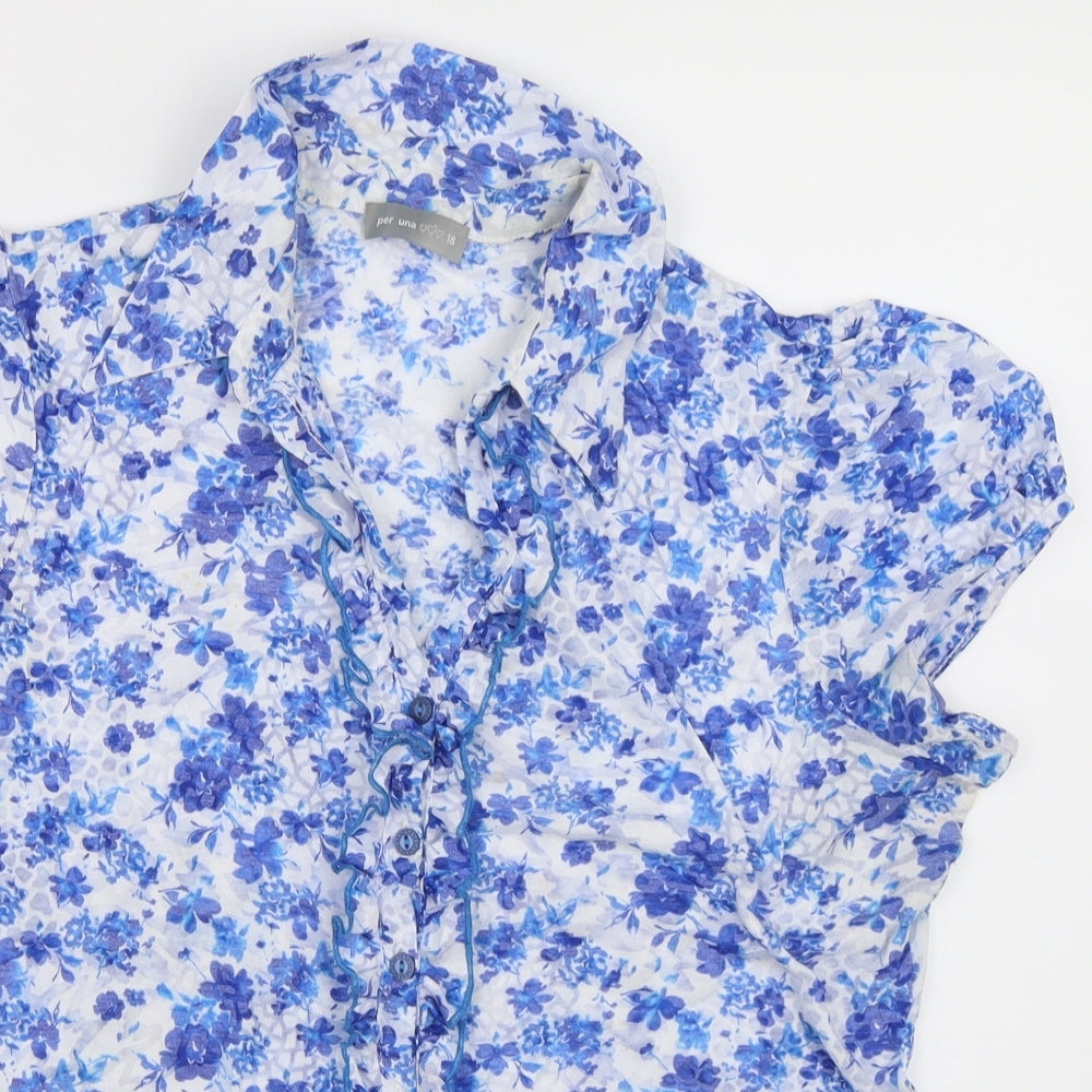Per Una Womens Blue Floral  Basic Blouse Size 18
