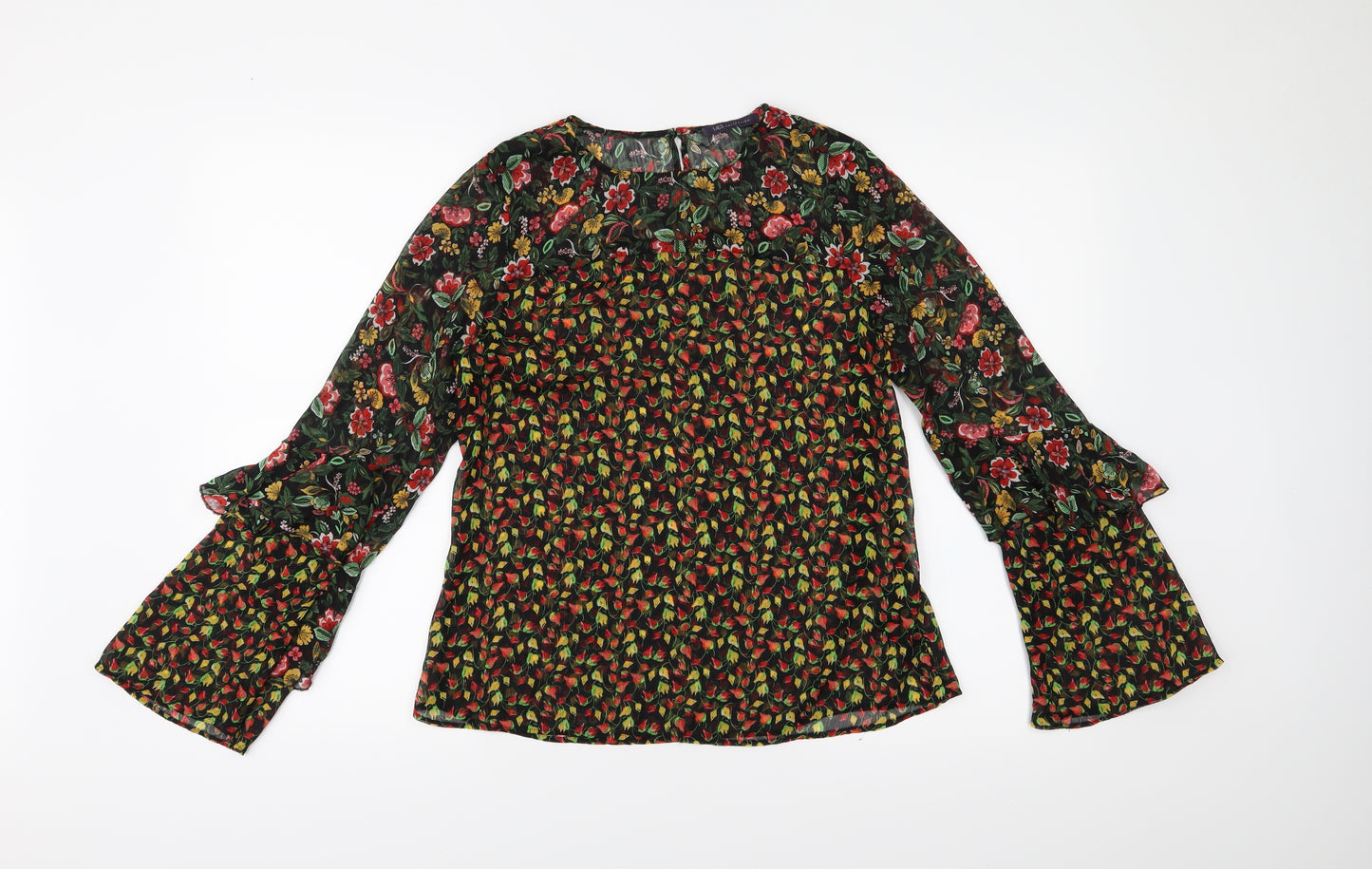 M&S Womens Black Floral  Basic Blouse Size 12