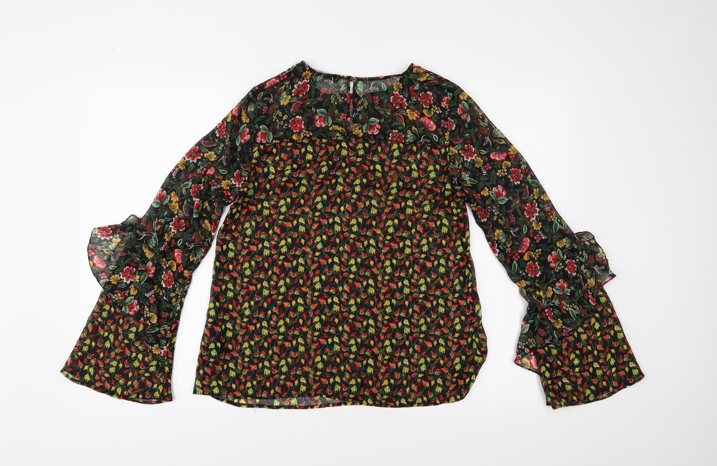 M&S Womens Black Floral  Basic Blouse Size 12