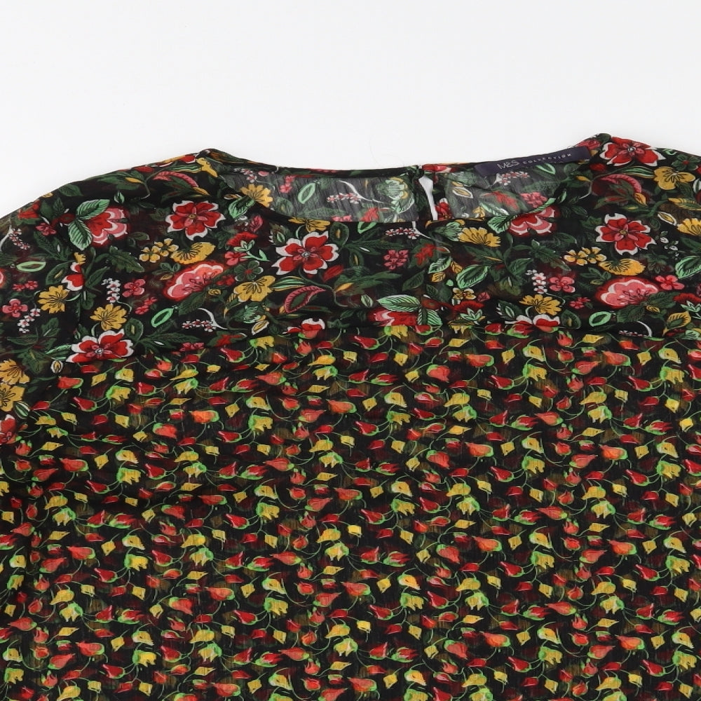 M&S Womens Black Floral  Basic Blouse Size 12