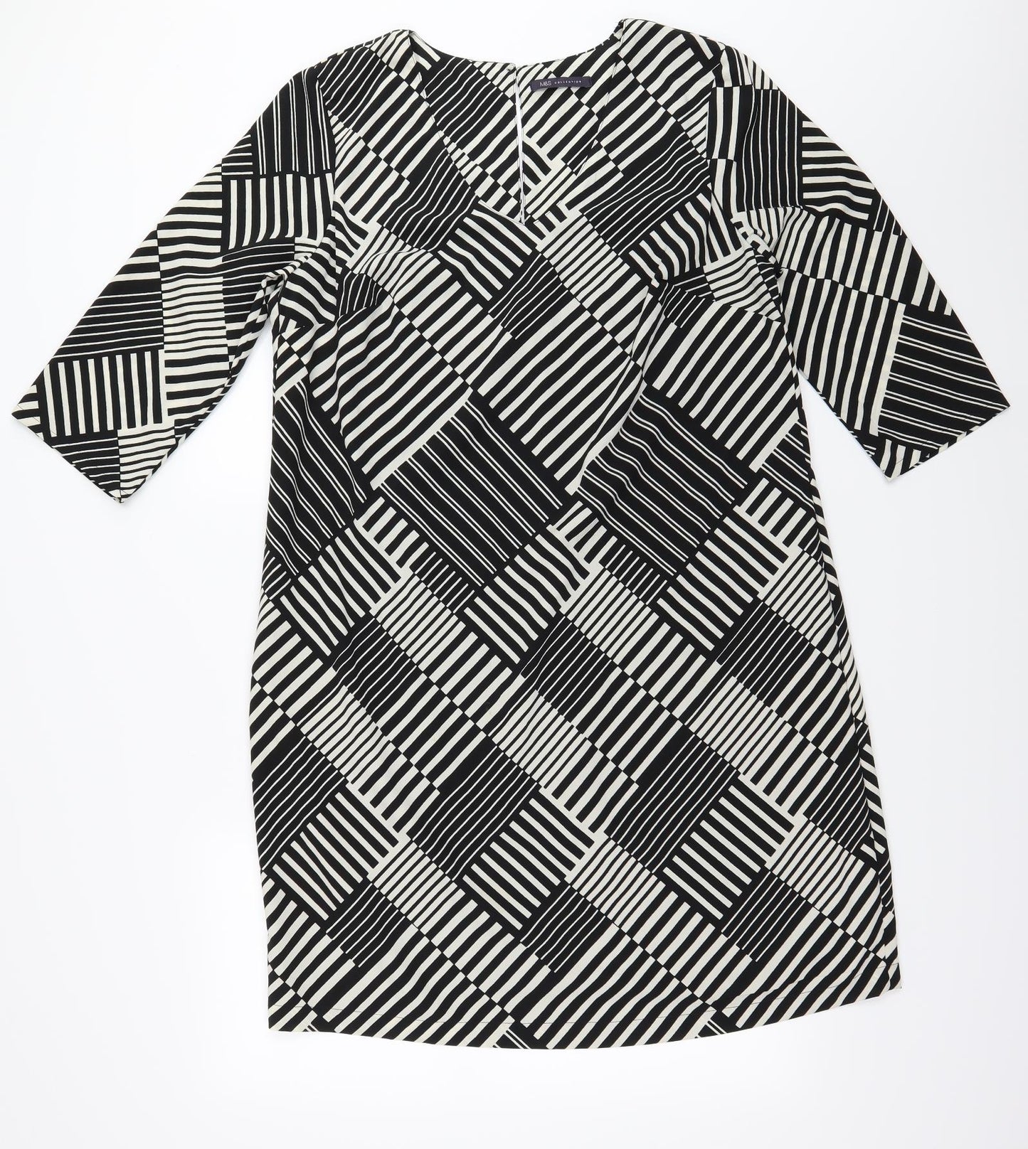 Marks and Spencer Womens Black Striped  A-Line  Size 16