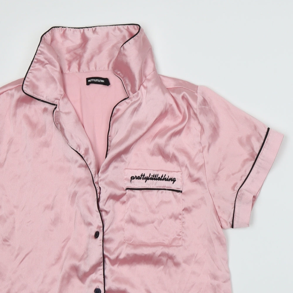 PRETTYLITTLETHING Womens Pink  Satin Top Pyjama Top Size 10