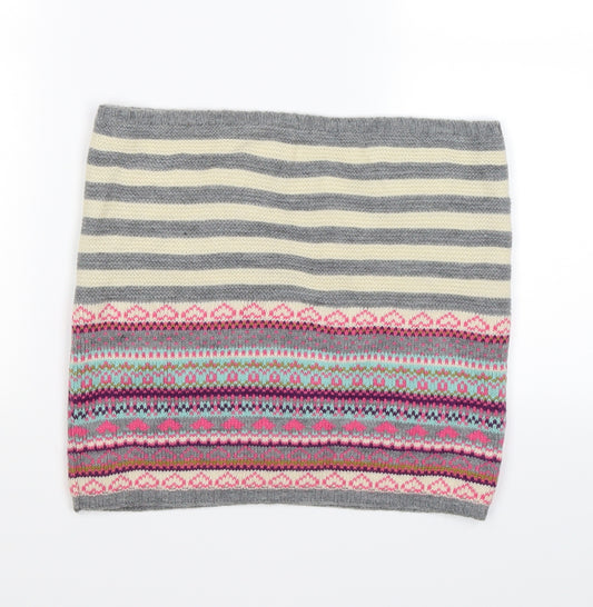 Authentic Girls Grey Striped Knit Cowl/Snood Scarves & Wraps One Size