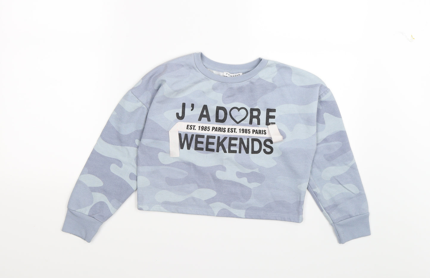 Primark Girls Blue Camouflage Jersey Pullover Sweatshirt Size 8-9 Years  - j'adore weekends